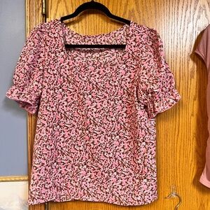 Pink floral square neck blouse